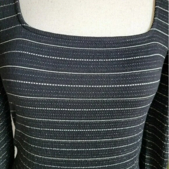 LOFT, New, Black Sparkle Puff Sleeve Square Neck Stretch Knit Top Size Medium - Picture 3 of 12